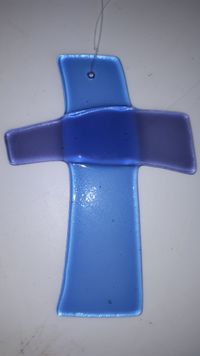 Kreuz, christliches Motiv, Symbol, Leuchtkraft, Blau, Deko, Glas